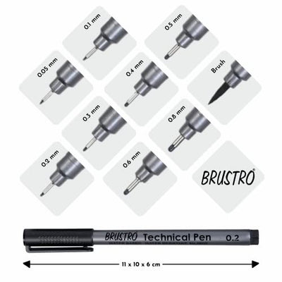 Brustro Technical Pen Black 0.05MM (Pack of 6)