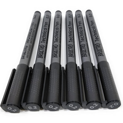 Brustro Technical Pen Black 0.2MM (Pack of 6)