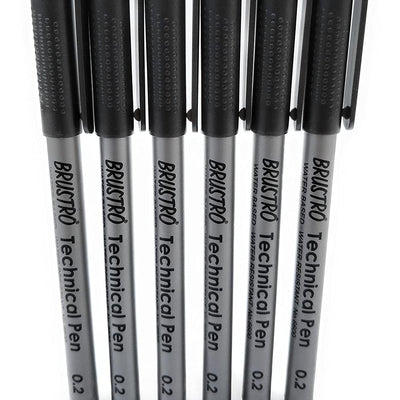 Brustro Technical Pen Black 0.2MM (Pack of 6)