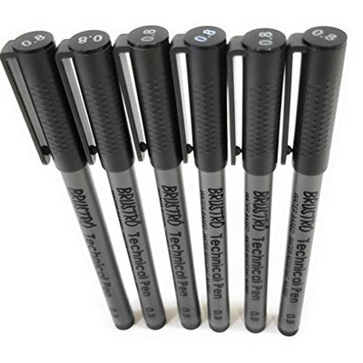 Brustro Technical Pen Black 0.8MM (Pack of 6)