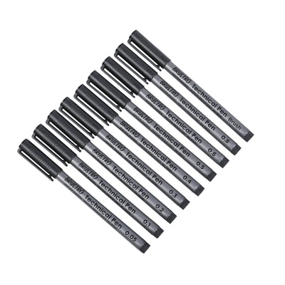 BRUSTRO Technical Pen Fineliner Set| Black| Tip Size- 0.05|0.1|0.2|0.3|0.4|0.5|0.6|0.8 mm| & Brush - Set of 9 | Ideal for Doodle,Mandala,Fineart,Architecture,Technical Drawing,Illustrations,Waterproof