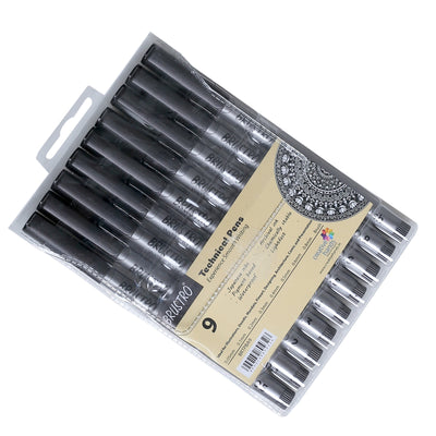 BRUSTRO Technical Pen Fineliner Set| Black| Tip Size- 0.05|0.1|0.2|0.3|0.4|0.5|0.6|0.8 mm| & Brush - Set of 9 | Ideal for Doodle,Mandala,Fineart,Architecture,Technical Drawing,Illustrations,Waterproof