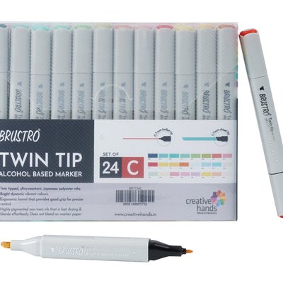 Brustro Twin Tip Alcohol Based Marker Set of 24 (C) in Crossline PP See Through Box