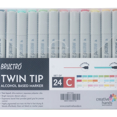 Brustro Twin Tip Alcohol Based Marker Set of 24 (C) in Crossline PP See Through Box