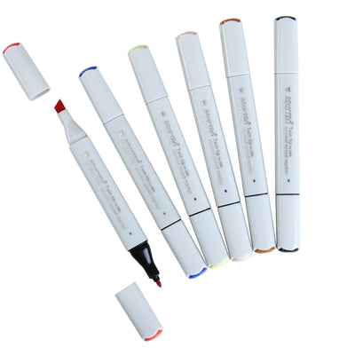BRUSTRO Twin Tip Alcohol Based Marker Set of 6 in Crossline PP See Through Box - Tryout Set With random color selection