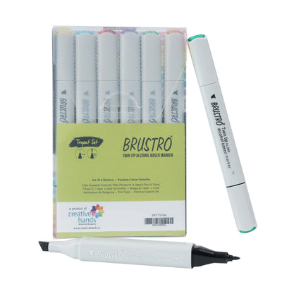 BRUSTRO Twin Tip Alcohol Based Marker Set of 6 in Crossline PP See Through Box - Tryout Set With random color selection