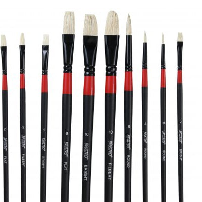 BRUSTRO Artists White Bristle Set of 10 Brushes for Oil and Acrylic