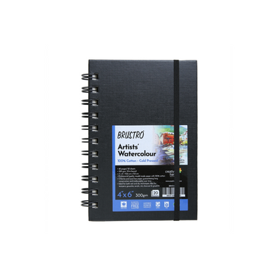 Brustro Artist 100% Cotton Watercolour Wiro Bound Journal Cold Pressed 300 GSM, 4" X 6" – (20 Sheets)