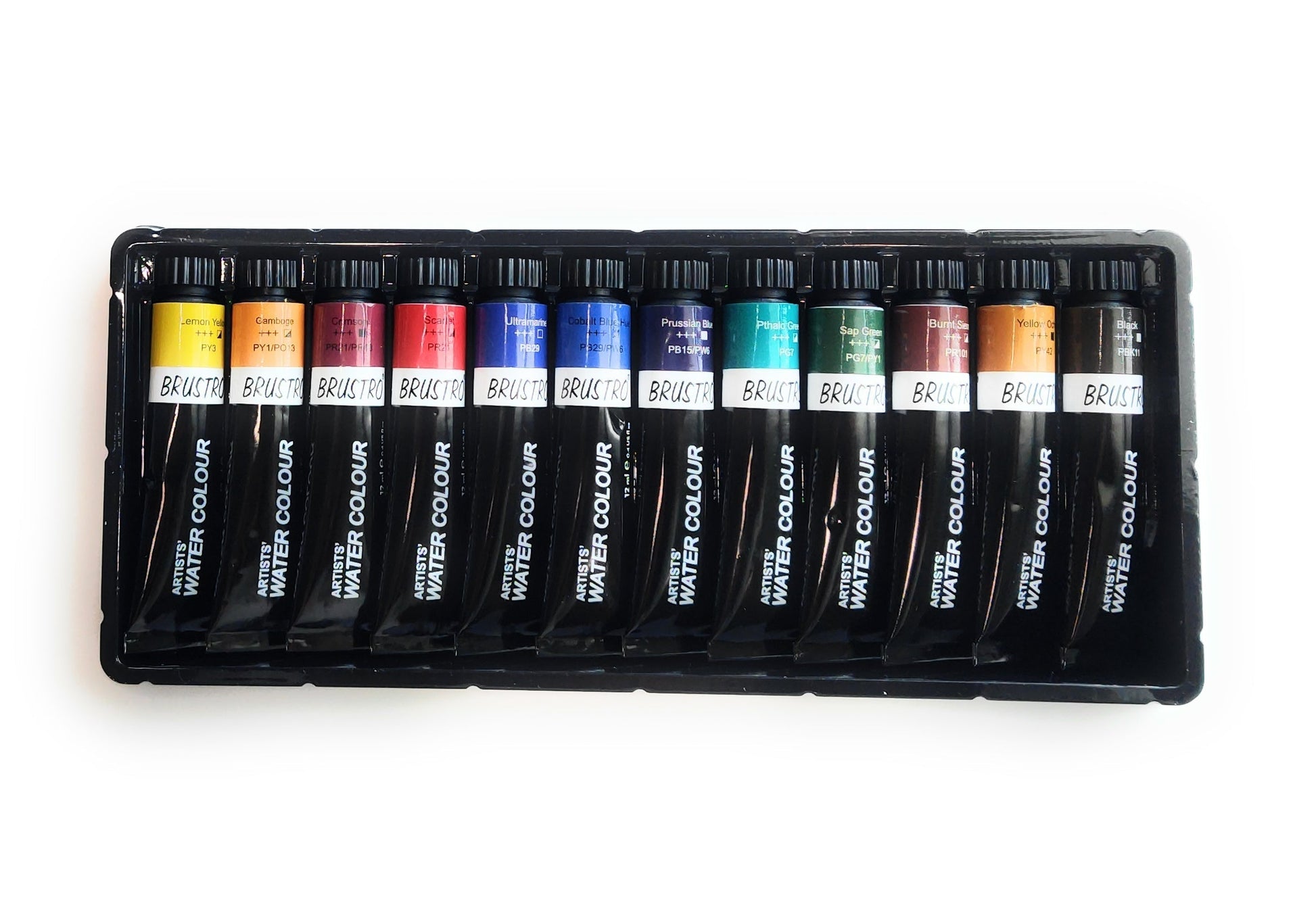 BRUSTRO Artist's Watercolour Paint | Set of 12 Colours X 12ML Tubes | Ideal for Landscape, Portrait, Paper, Painting, Artist, Professional watercolor, Transparent Colors, Painting Dry & Wet, Fine Art