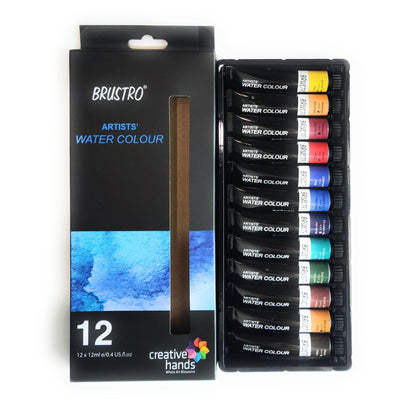 BRUSTRO Artist's Watercolour Paint | Set of 12 Colours X 12ML Tubes | Ideal for Landscape, Portrait, Paper, Painting, Artist, Professional watercolor, Transparent Colors, Painting Dry & Wet, Fine Art