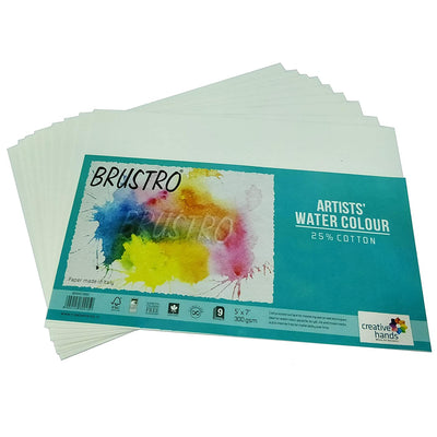 Brustro Watercolour Papers CP 300 GSM 5" X 7" , 3 Packets (Each Packet Contains 9 Sheets)
