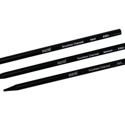 Brustro Woodless Charcoal Pencil Set of 6 (3 Soft, 2 Medium, 1 Hard)