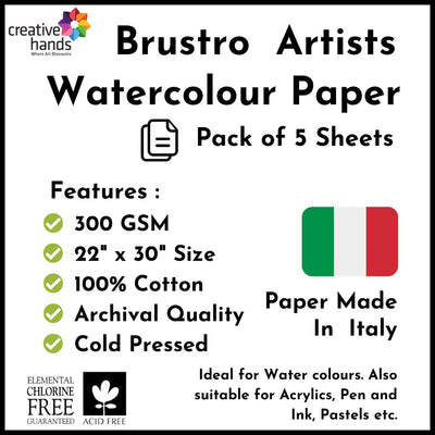 Brustro Artists’ Watercolour Paper 100% Cotton CP 300 Gsm, Size – 22"x 28" ( 5 sheets )