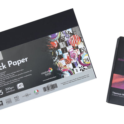 Brustro Gouache Titanium White Twin Pack 40ml Each, with Black Paper A5 40 Sheets