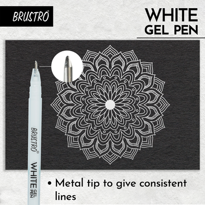 BRUSTRO White Gel Pen | Tip size -1 mm|Pack of 3 | Ideal for Students and Adults, Drawing, Mandala Arts, Students, Office Use, Writing, Pen Set