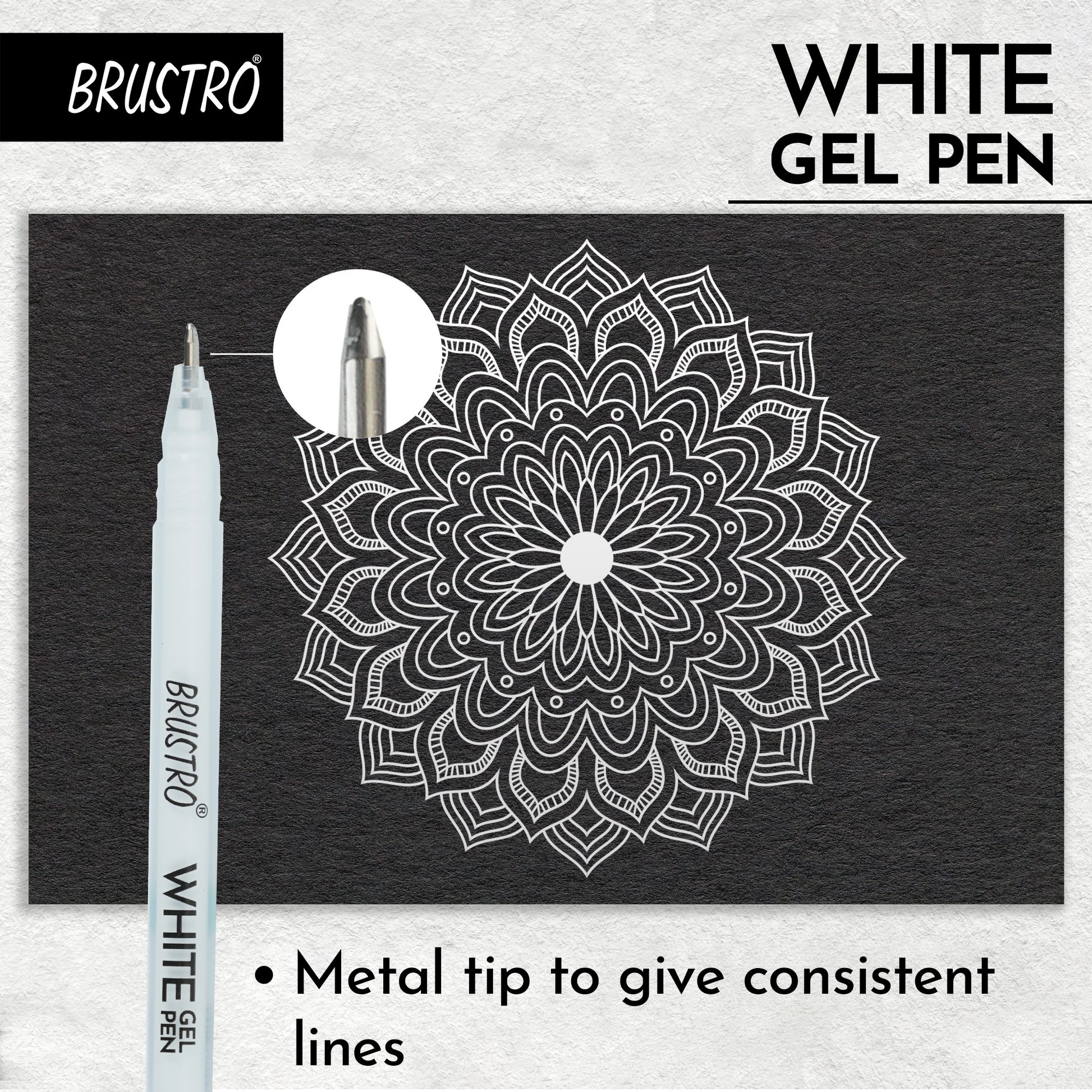 BRUSTRO White Gel Pen | Tip size -1 mm|Pack of 3 | Ideal for Students and Adults, Drawing, Mandala Arts, Students, Office Use, Writing, Pen Set
