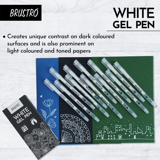Brustro White Gel Pen Pack of 12