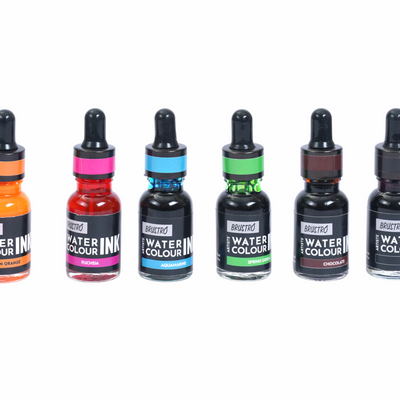 Brustro Watercolour Ink Set A of 6 x 15ml (6 Shades with Free Watercolour A5 Wiro Journal Worth Rs 399