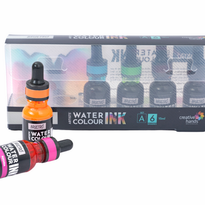 Brustro Watercolour Ink Set A of 6 x 15ml (6 Shades with Free Watercolour A5 Wiro Journal Worth Rs 399