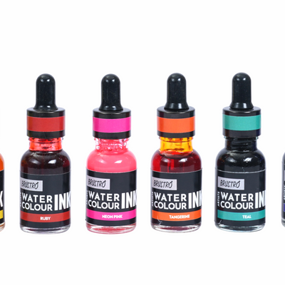 Brustro Watercolour Ink Set B of 6 x 15ml (6 Shades with Free Watercolour A5 Wiro Journal Worth Rs 399)