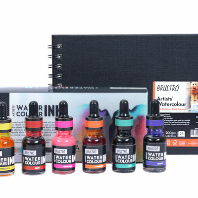 Brustro Watercolour Ink Set B of 6 x 15ml (6 Shades with Free Watercolour A5 Wiro Journal Worth Rs 399)