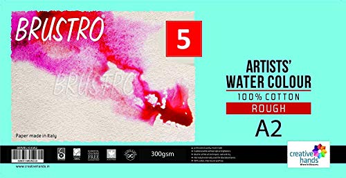 Brustro Artists Watercolour Paper 100% Cotton Rough 300 GSM, Size - A2, 5 Sheets