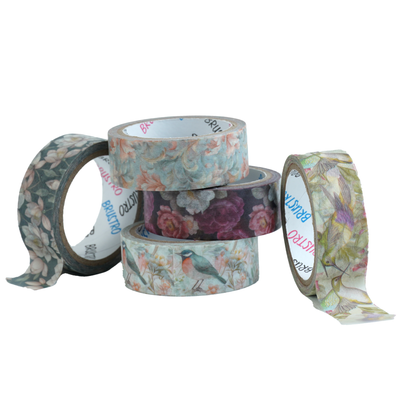 BRUSTRO Washi Masking Tapes |Flora and Fauna Shade|15 mm x 5 mtrs (Set of 5)| Low Tack Adhesive, Ideal For Scrapbooking, Watercolor, Planners, Card/Gift Wrapping, DIY Decor and Craft Supplies