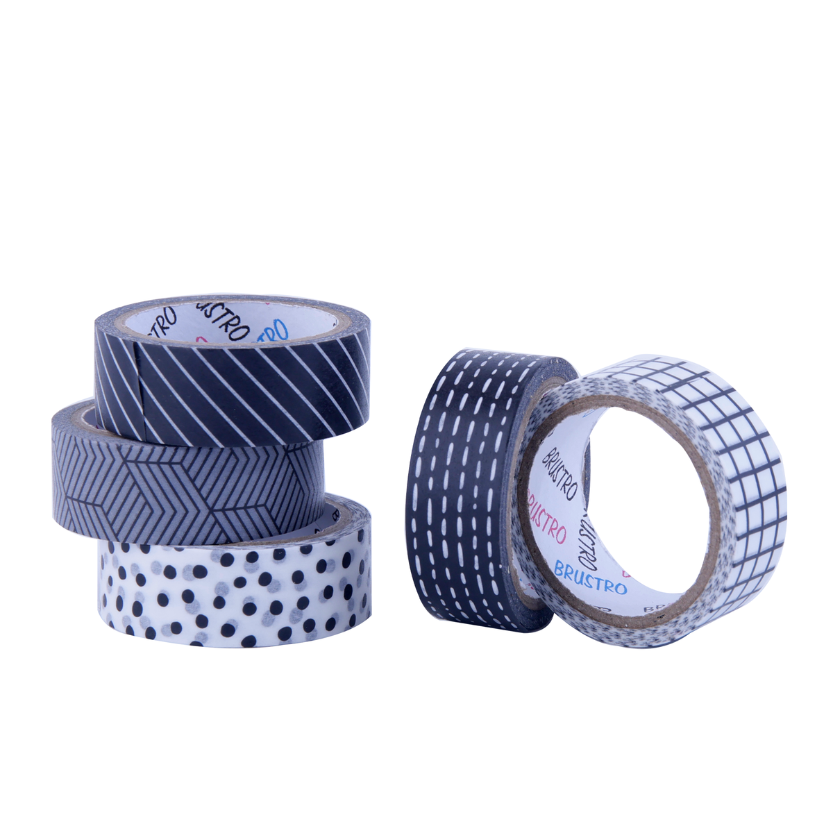 BRUSTRO Timeless Patterns Washi Tapes | Set of 5 | 15 mm x 5 mtrs | Low Tack Adhesive, Ideal for Scrapbooking, Planners, Card/Gift Wrapping, DIY, Home Decor, Art & Craft Supplies