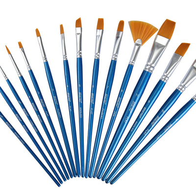 Brustro Synthetic Hair Short Handle Artists Brush Set of 15 in a Premium Zippered Brush Wallet