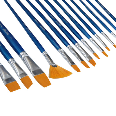 Brustro Synthetic Hair Short Handle Artists Brush Set of 15 in a Premium Zippered Brush Wallet