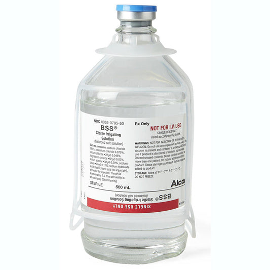 BSS Balanced Salt Solution Sterile Irrigating Ophthalmic Solution Glass Vial Bottles 500 mL x 6/Case