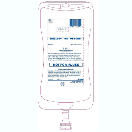 BSS Balanced Salt Solution Sterile Irrigating Ophthalmic Solution Bags 500 mL x 6/Case (Rx)