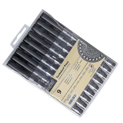 BRUSTRO Technical Pens Fineliner Set|Black| Set of 9|Ideal for Students,Adults|Doodle,Mandala,Fineart,Outline,Waterproof,Architecture,Technical Drawingwith Bristol Ultra Smooth A4 Size ( 20 +4 Sheets )