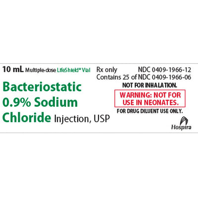 Bacteriostatic Sodium Chloride 0.9% Injection 10 mL Multiple-Dose 25/pack by Hospira Pfizer (Rx)