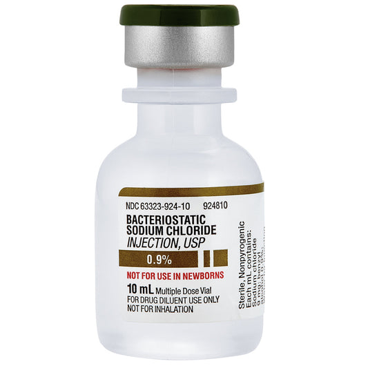Bacteriostatic Sodium Chloride 0.9% for Injection, 10 mL, 25/Pack (Rx)