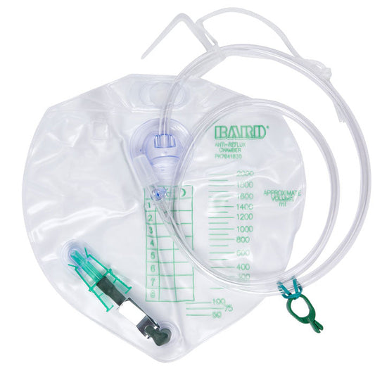 Bard Urinary Drain Bag with Anti-Reflux Valve, Sterile, 2000 mL Vinyl
