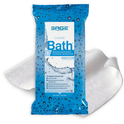Bathing Wipes Rinse-Free, Pre-Moistened Full Body Washclothes 8-Pack