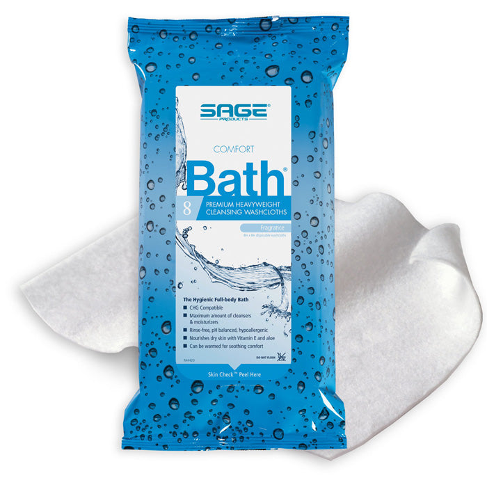 Bathing Wipes Rinse-Free, Pre-Moistened Full Body Washclothes 8-Pack