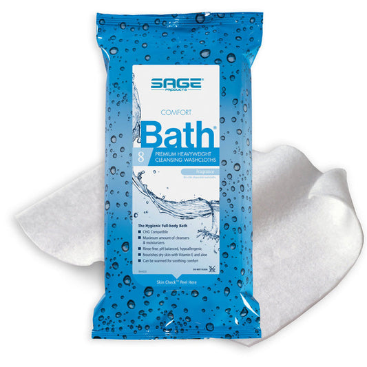 Bathing Wipes Rinse-Free, Pre-Moistened Full Body Washclothes 8-Pack