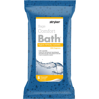 Bathing Wipes Rinse-Free, Pre-Moistened Full Body Washclothes 8-Pack