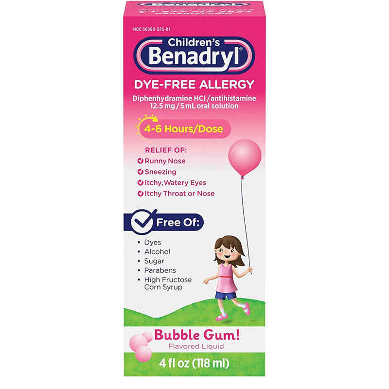 Benadryl Children's Dye-Free Allergy Relief Medicine Bubble Gum Flavor