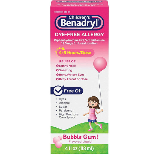 Benadryl Children's Dye-Free Allergy Relief Medicine Bubble Gum Flavor