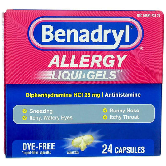 Benadryl Dye-Free Allergy Relief Medicine Antihistamine, 24 Liquidgels
