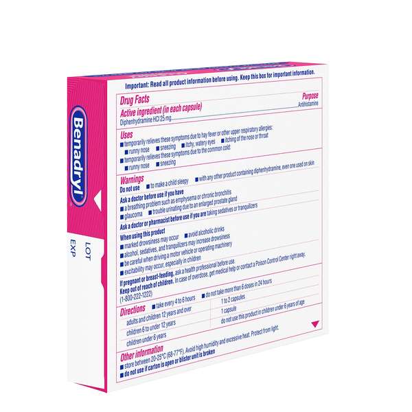 Benadryl Dye-Free Allergy Relief Medicine Antihistamine, 24 Liquidgels