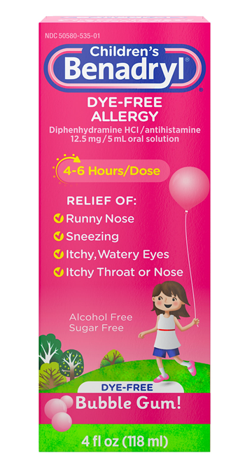 Benadryl Children's Dye-Free Allergy Relief Medicine Bubble Gum Flavor