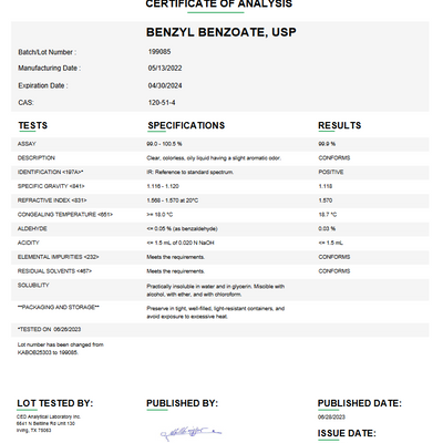 Benzyl Benzoate API Liquid USP For Custom Compounding (Rx)