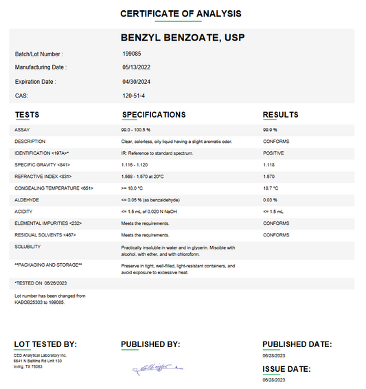 Benzyl Benzoate API Liquid USP For Custom Compounding (Rx)