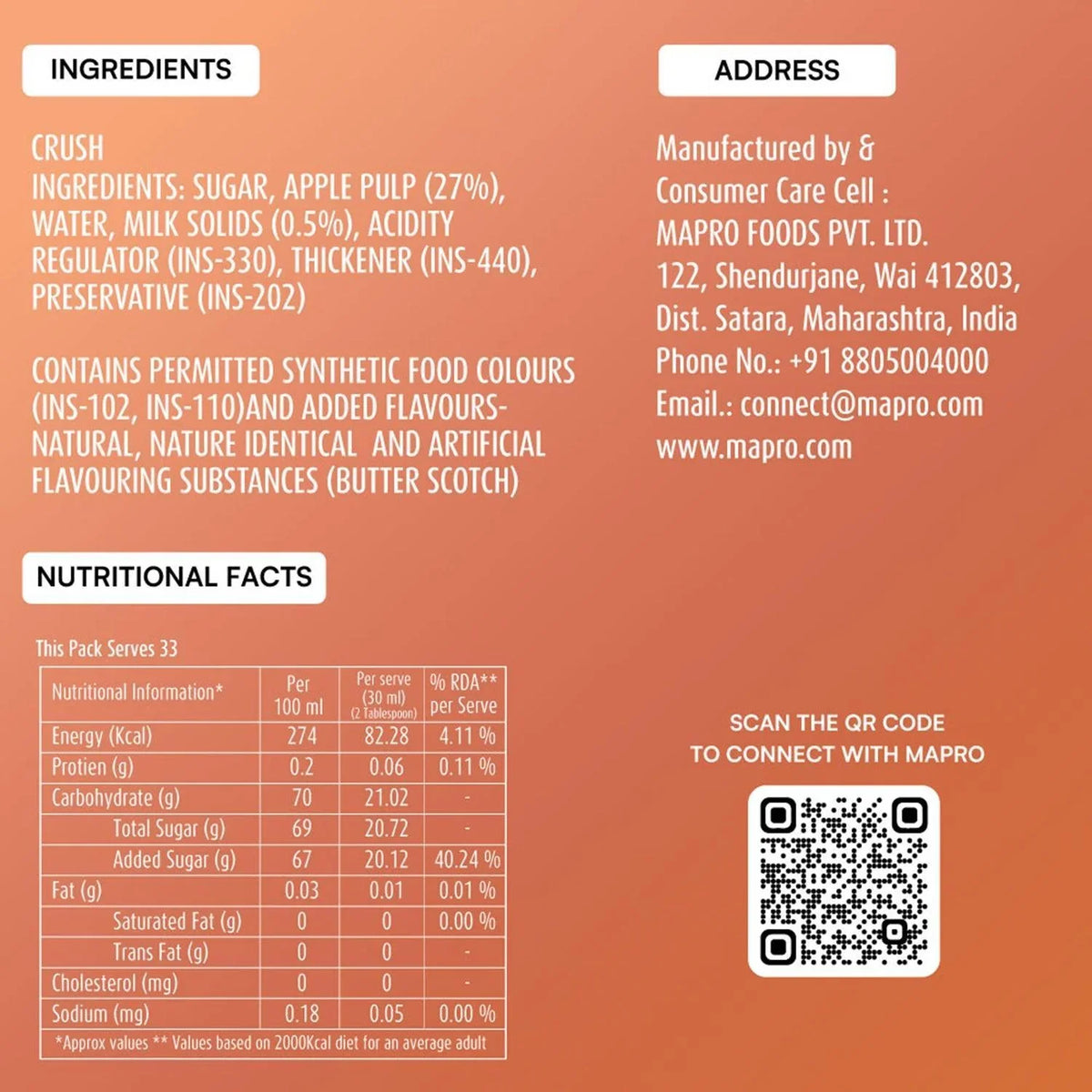 Mapro Butterscotch Flavoured Apple Crush - 750 ml