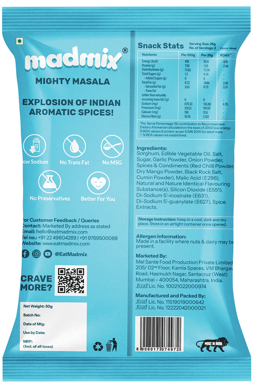 Madmix Jowar Millet Puffs Mighty Masala  6 x 50 gms - 300 gms
