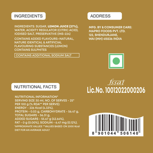 Mapro Limboo Timboo Lemon Squash - 750 ml